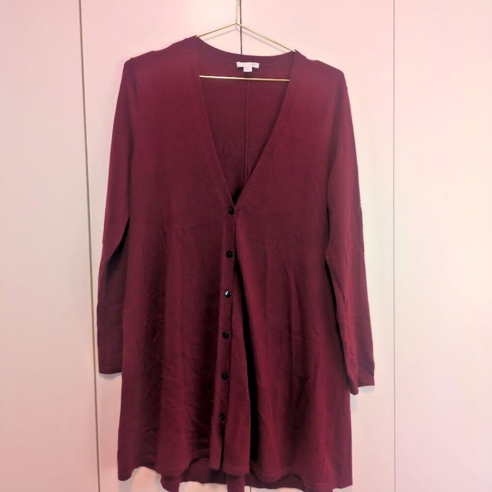 J Jill S Small Women Button Up Knit V Neck Cardigan Sweater Maroon